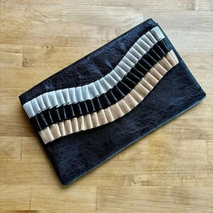 Western Faux Leather Rustic Ruffle Classy Statement Envelope Clutch Bag Purse